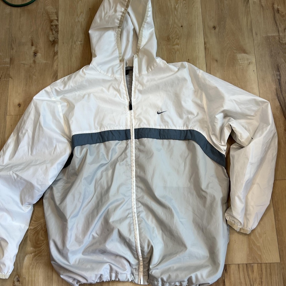 Nike Jacket Mens XL White Gray Colorblock Hooded Full Zip Windbreaker Lined